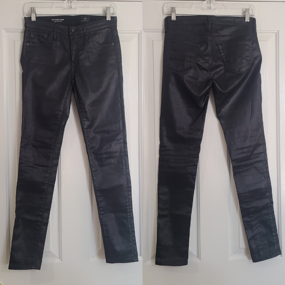 AG The Legging Ankle Super Skinny Black Coated Jeans Size 25 - Picture 2 of 15